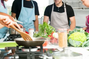 Italian cooking class in action.