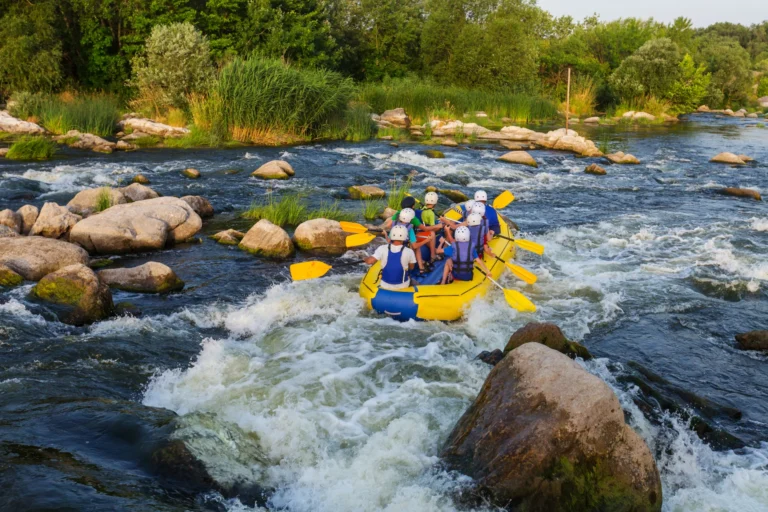 Group river rafting.
