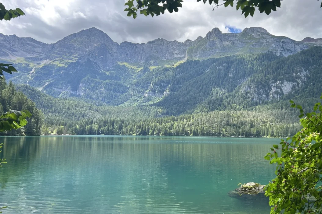Lago di Tovel view of the Brenta range.