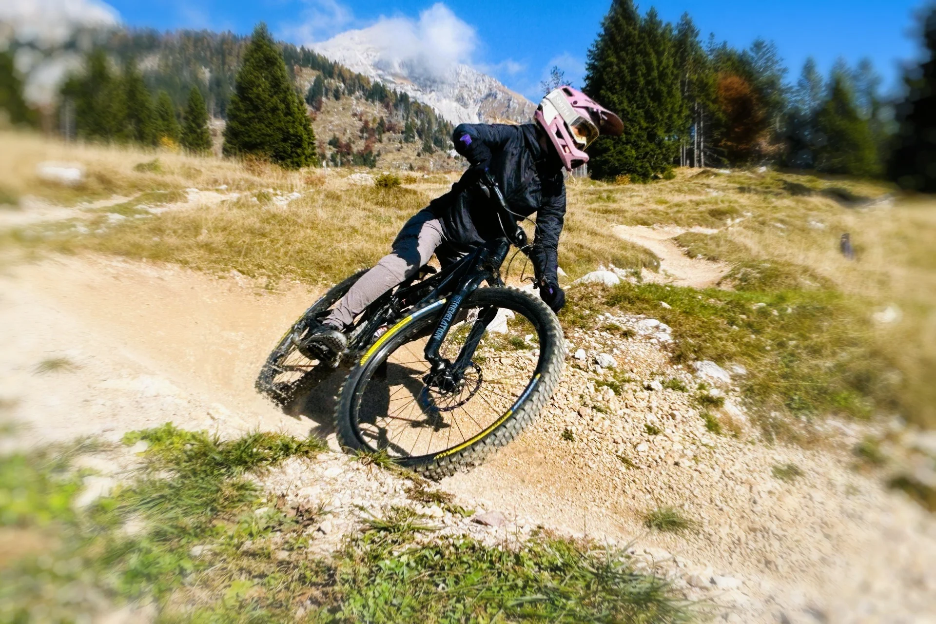 MTB flow riding on a downhill bike park.