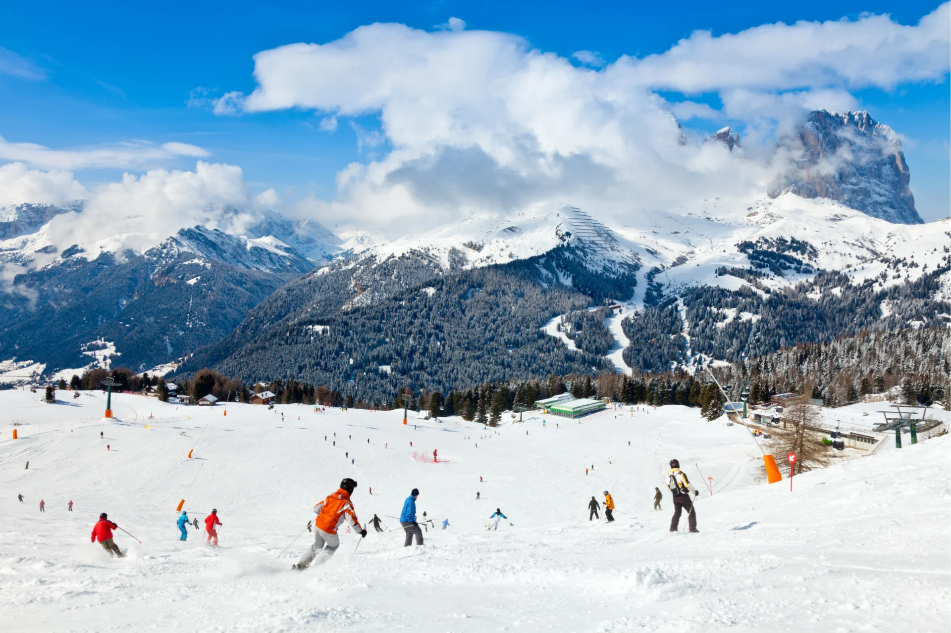 Skiing at Cortina d'Ampezzo Dolomites.