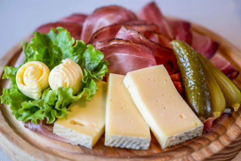 South Tyrol food - Speck, lagrein washed-rind cheese and pickle.