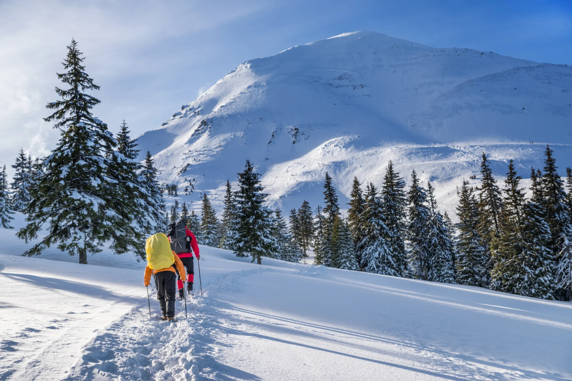 Winter hiking in the Italian Alps.