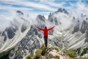 Hiker standing at Cadini Misura viewpoint.