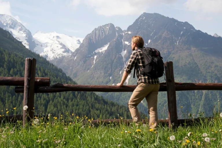 Hiker enjoying the view of Adamello-Brenta Nature Park.