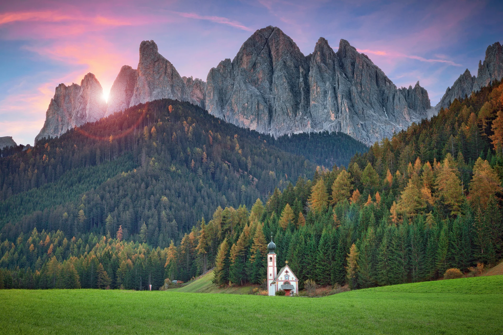 Little church of San Giovanni in Valle di Funes.
