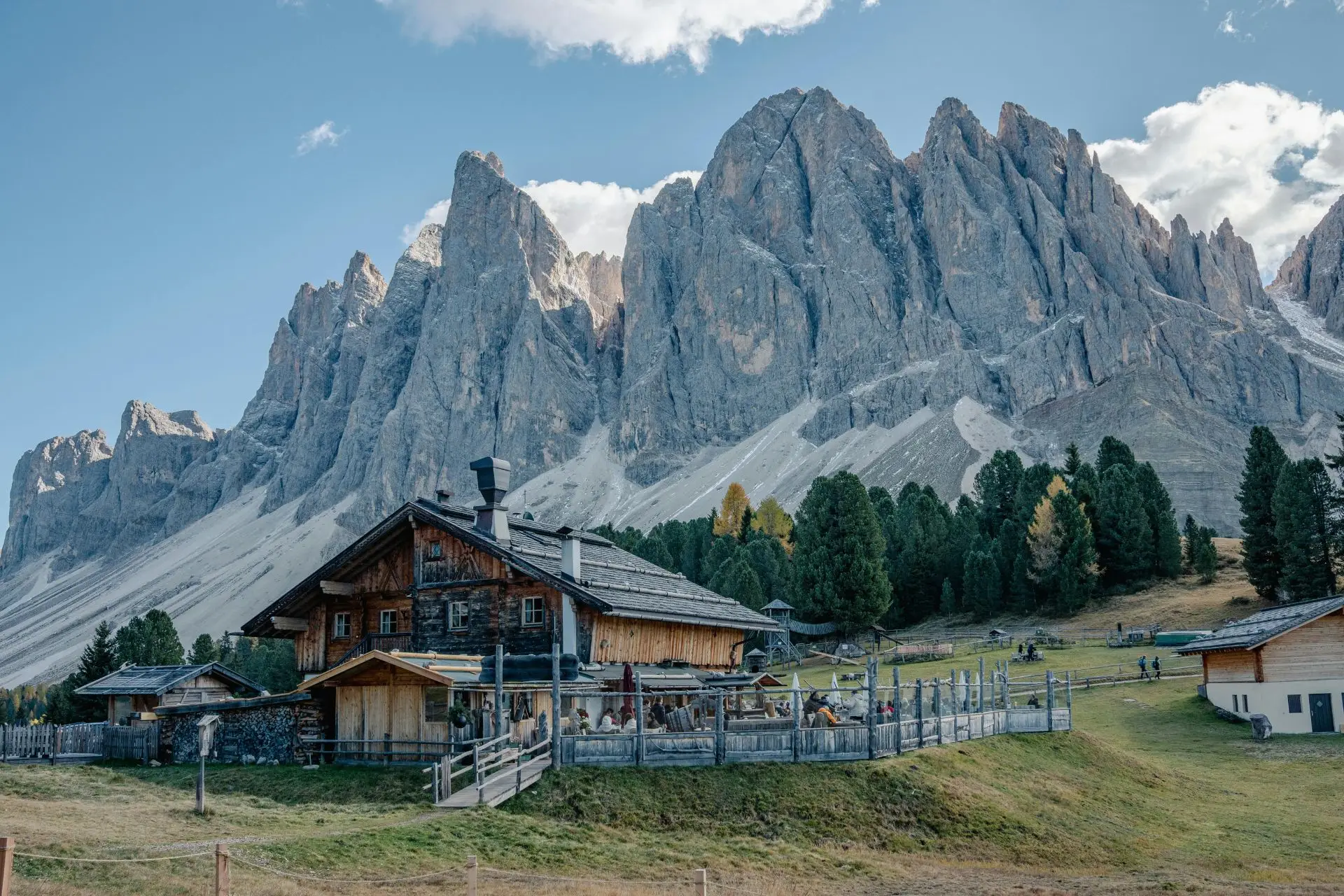 Odle Mountain Hut with Odle Group in the Background - Val di Funes.