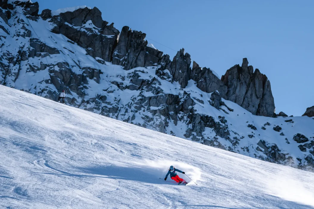 Skiing at Passo del Tonale in the Rhaetian Alps in northern Italy.