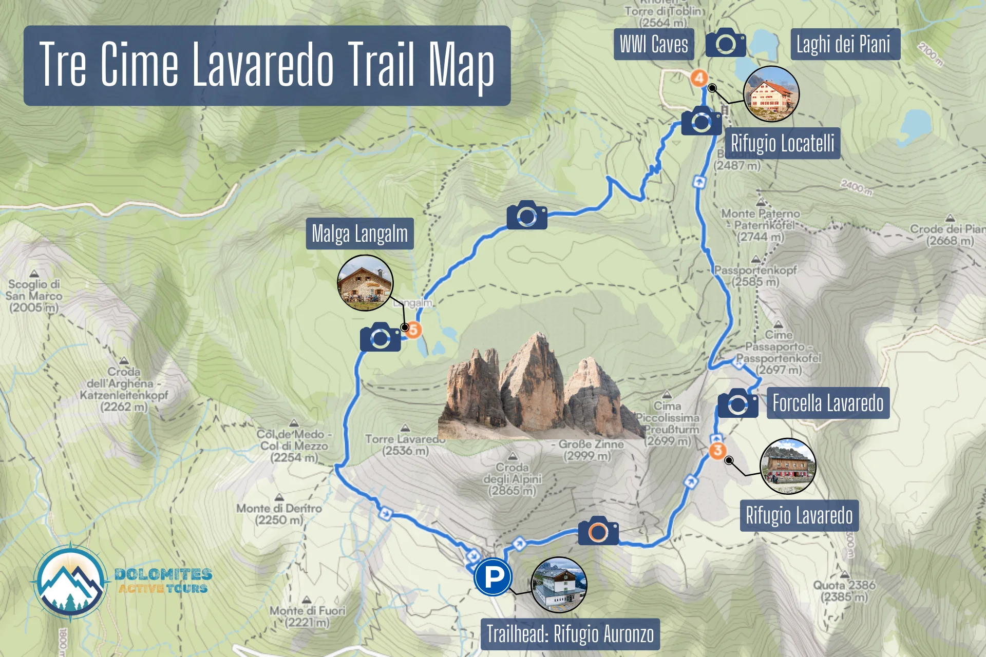 Tre Cime Lavaredo Trail Map.