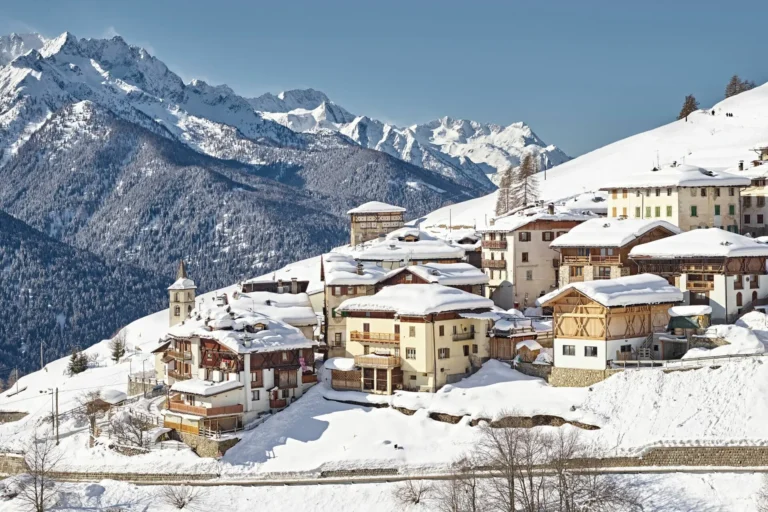 Val di Sole village in winter.