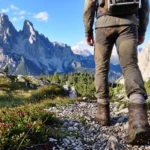 Hiker at Passo Tre Croci near Cortina.