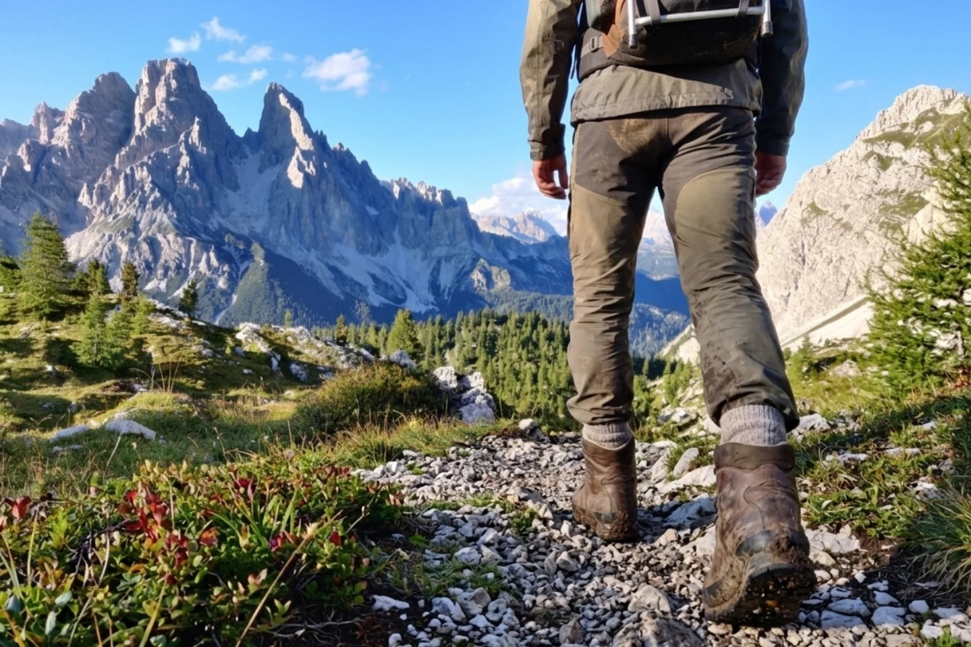 Hiker at Passo Tre Croci near Cortina.