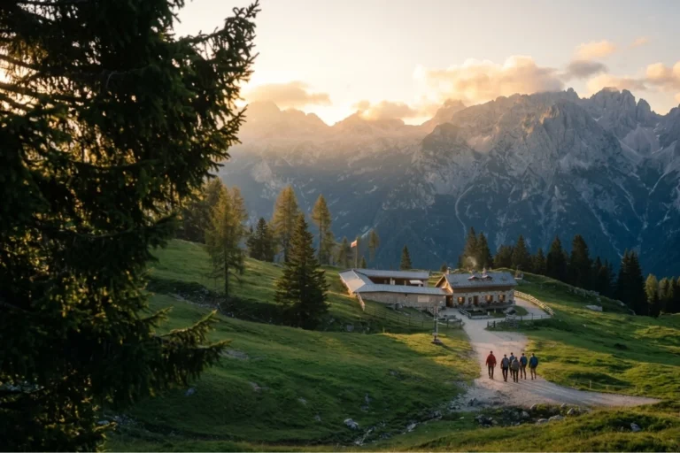 Hikers on the trail heading to Malga Maraia.