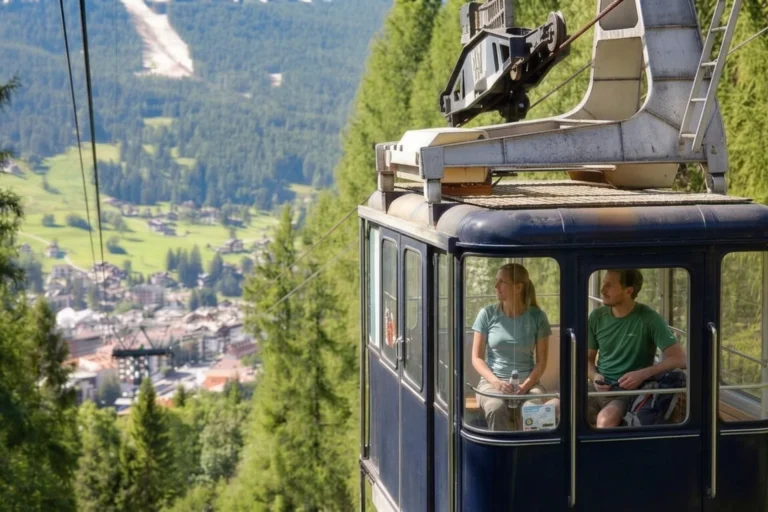 People in the Faloria cable car from Cortina heading up the mountain.